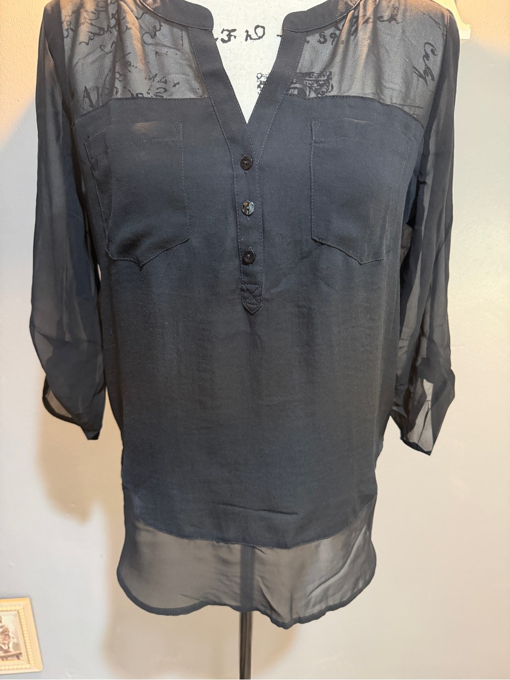 EXPRESS BLACK SHEER PANEL BLOUSE SP